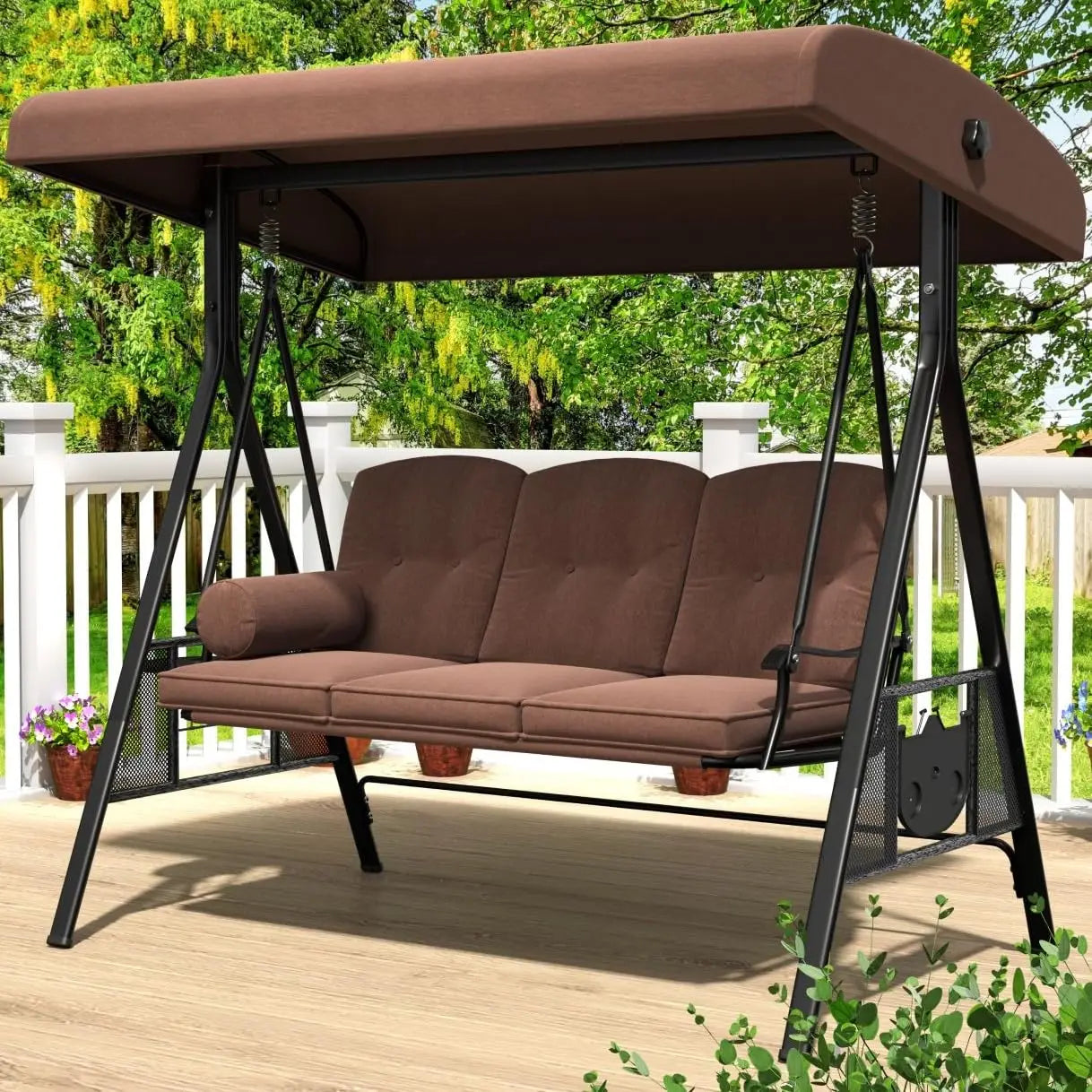 HUANZHUANG Outdoor Porch Swing With Adjustable Canopy