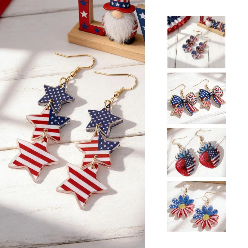 2026 America 250th Independence Day Acrylic Earrings Red Blue White Star Heart USA Dangle Earrings for Women 4th of July Gifts