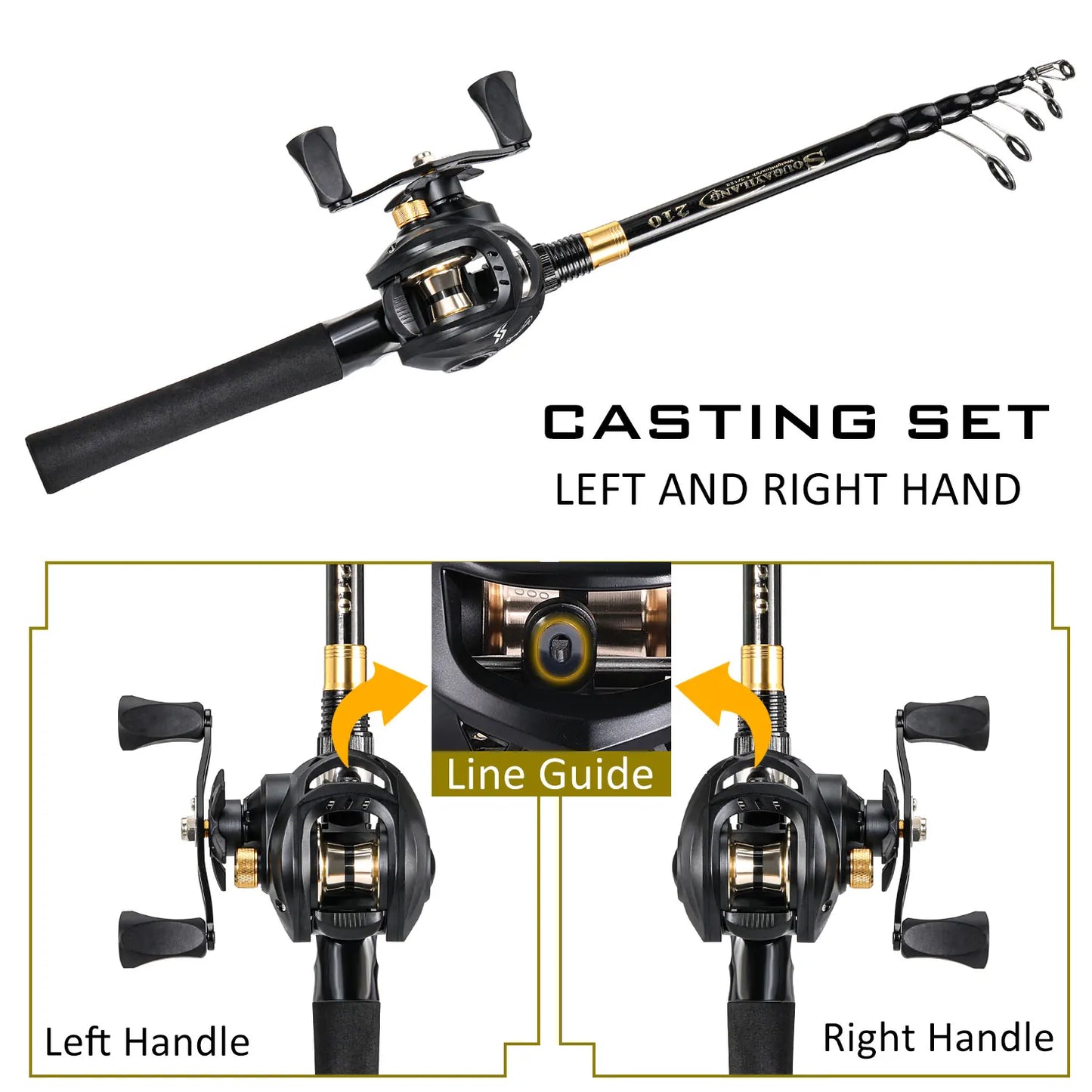 Sougayilang Telescopic Fishing Combo 1.8-2.4m Carbon Fiber Fishing Rod 8.1:1 Max Drag 11LB Fishing Reel With Fishing Accessories