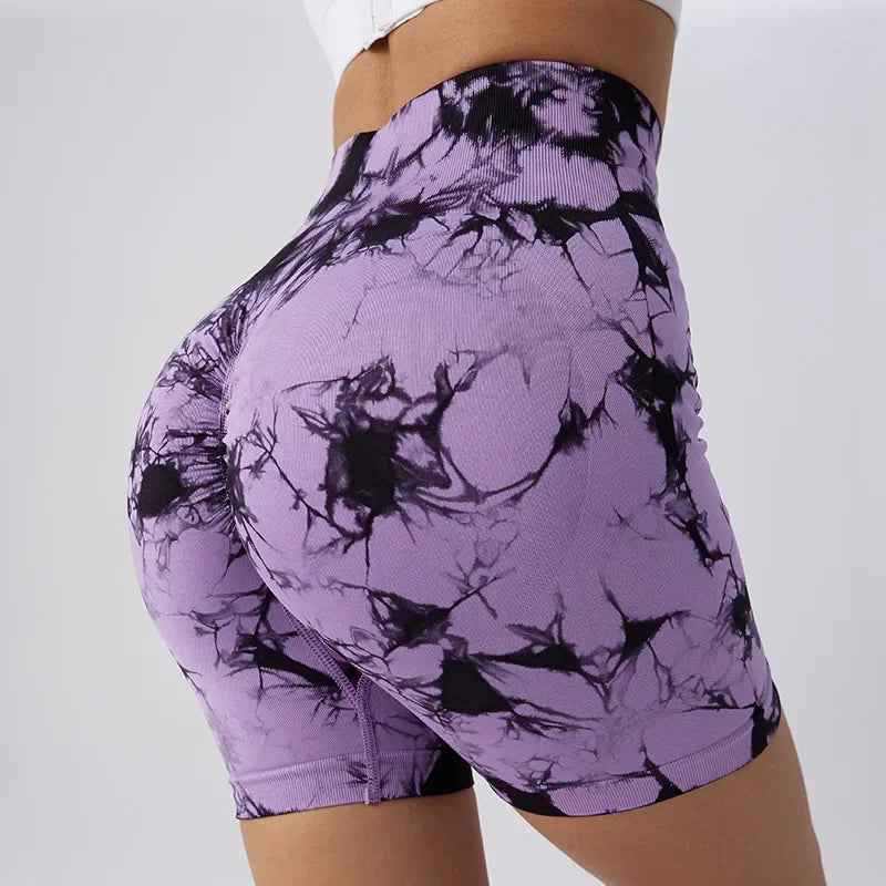 Tie-Dye Yoga Shorts For Women High Stretch Gym Running Fitness