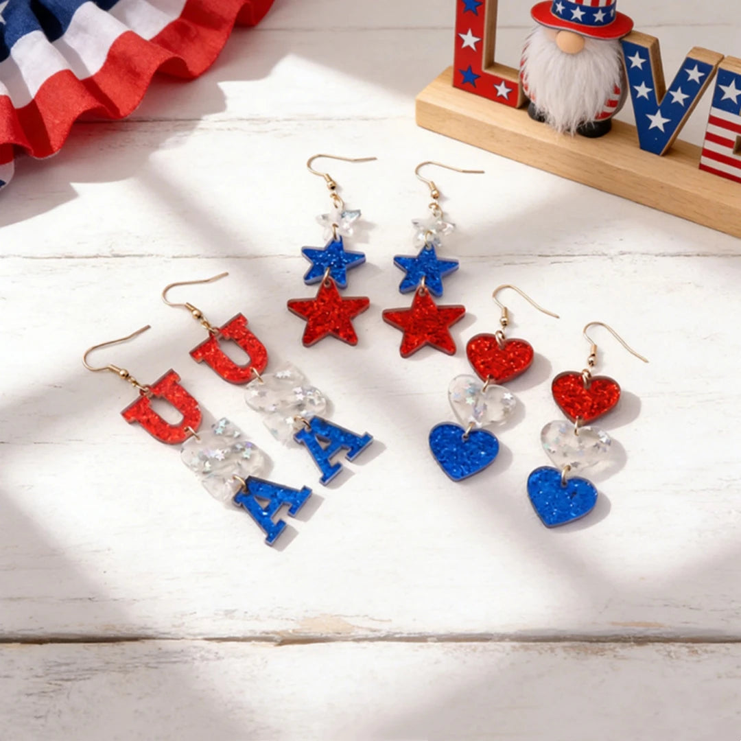 2026 America 250th Independence Day Acrylic Earrings Red Blue White Star Heart USA Dangle Earrings for Women 4th of July Gifts