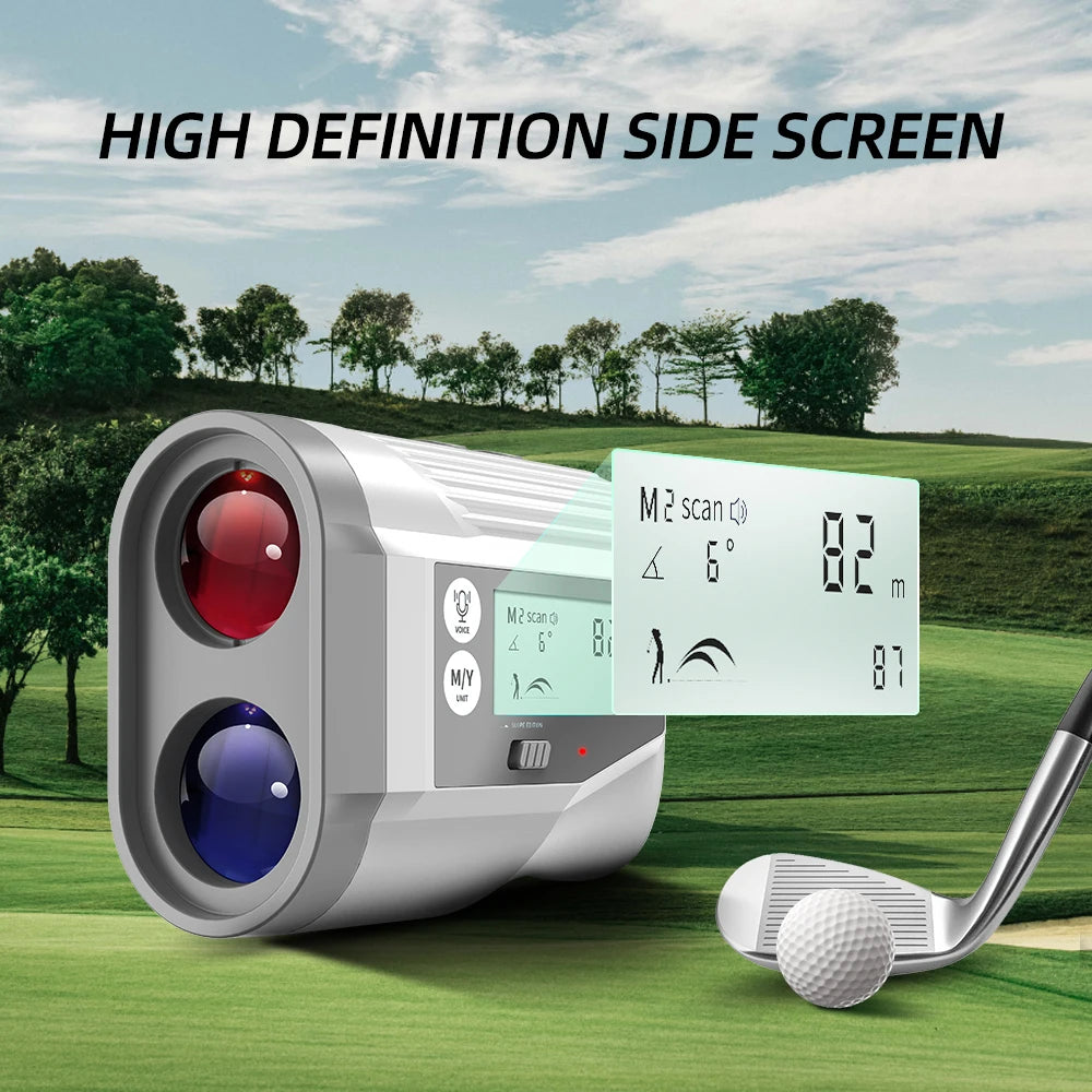 1000Y Golf Rangefinder with Voice Broadcast Laser Range Finder with Flagpole Lock Slope Compensation Screen Display for Golfer