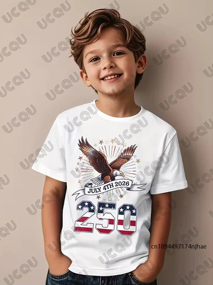 2026 New America 250th Birthday Eagle Flag 250 Years 1776-2026 Print Children's Cotton T-shirt Summer Casual Tees Kids/Adult Top