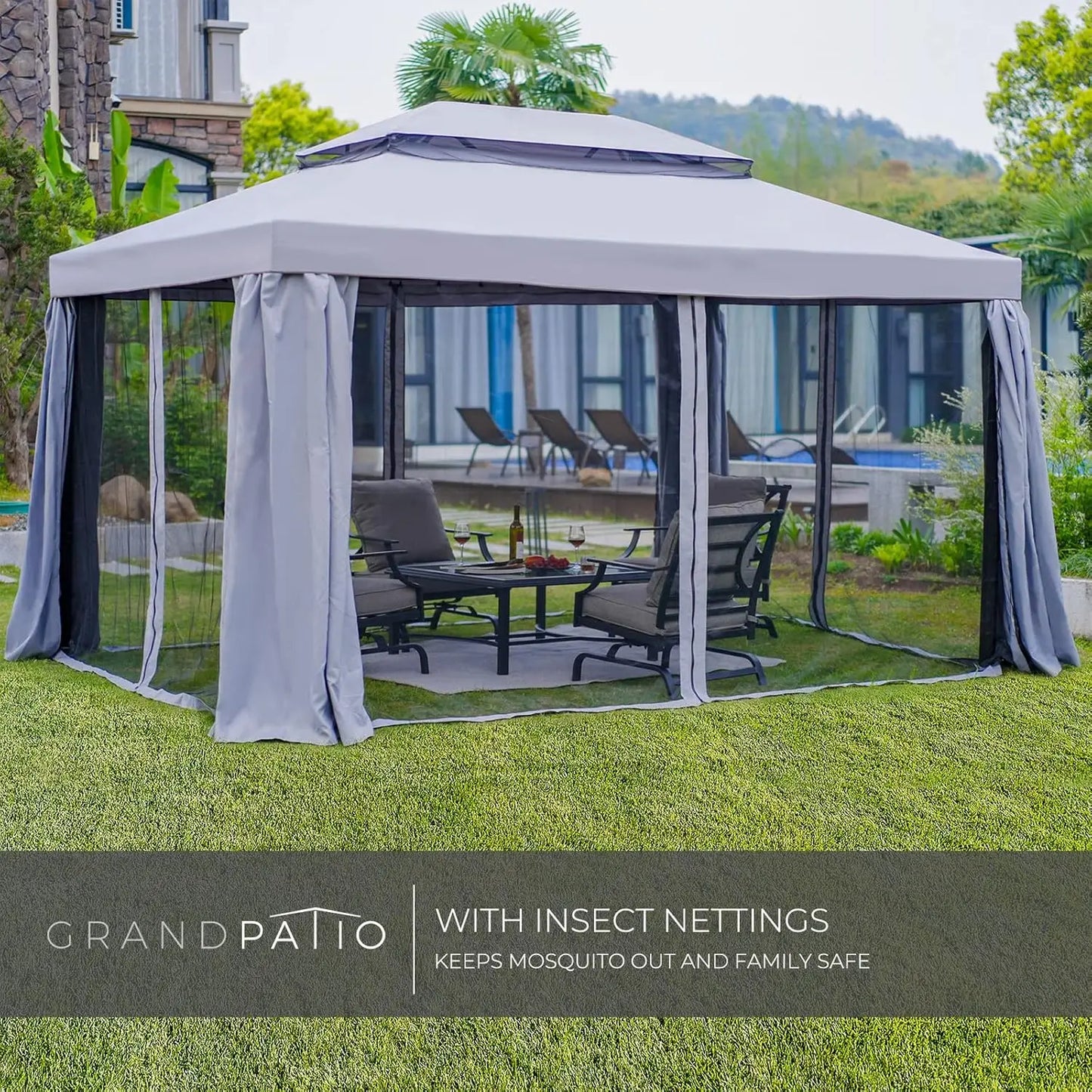 10x13 Gazebo for Patios Outdoor Gazebo with Mosquito Netting and Curtains Outdoor Patio Canopy for Deck Backyard, Customized