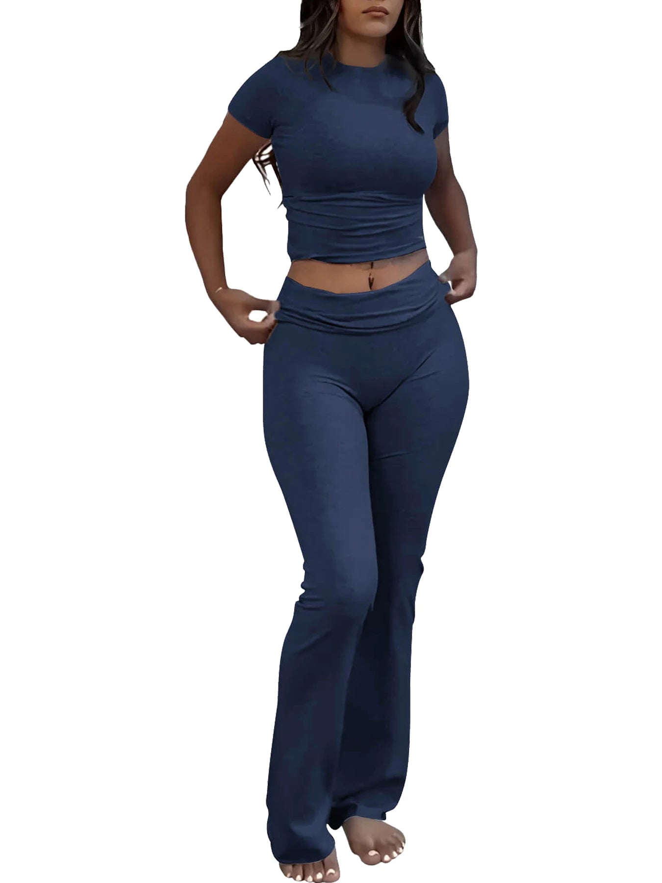 Women's Yoga Set Two-Piece Short Sleeve Top And Pants