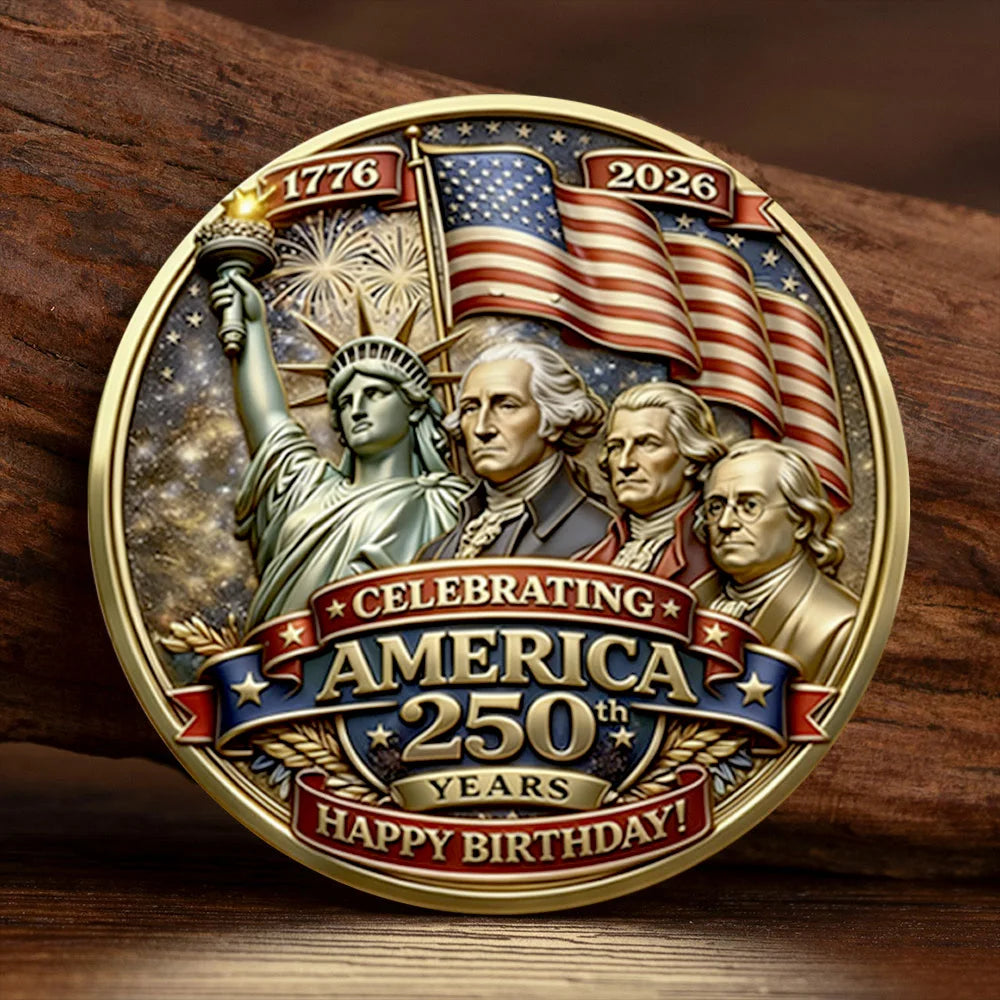 1776-2026 250th Years Happy Birthday Gold Plated Souvenir Coin in God We Trust Collection Coin