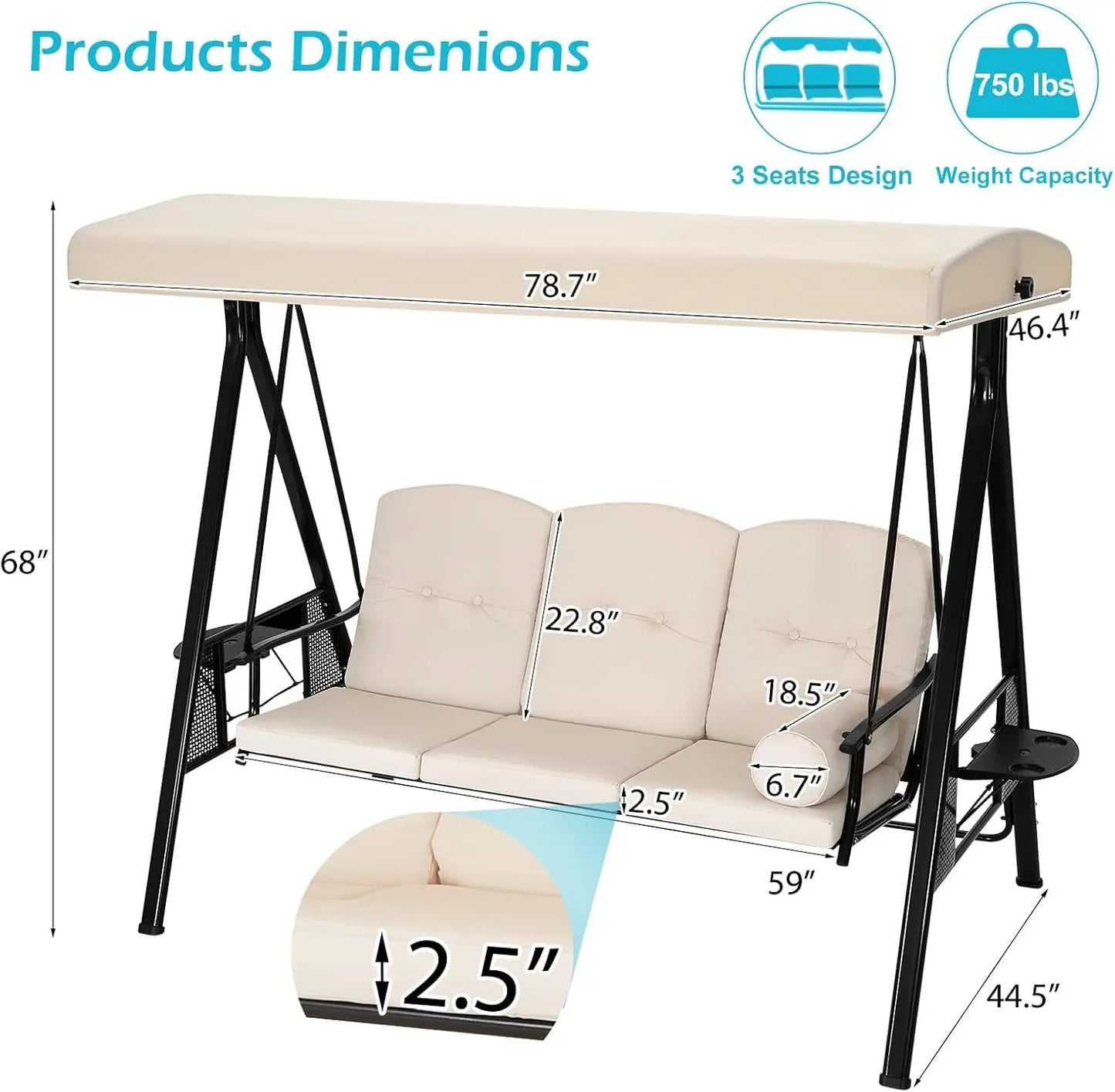 HUANZHUANG Outdoor Porch Swing With Adjustable Canopy