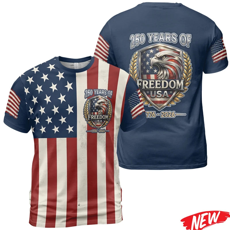 America 250th Anniversary T Shirt For Men America 250 Years Short Sleeves Fashion 2026 USA Independence Day Crew Neck Tee Shirts