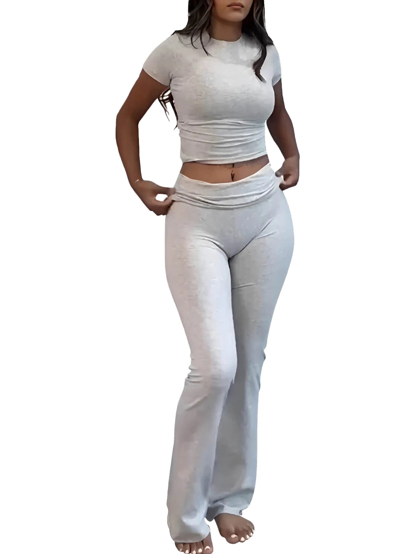 Women's Yoga Set Two-Piece Short Sleeve Top And Pants