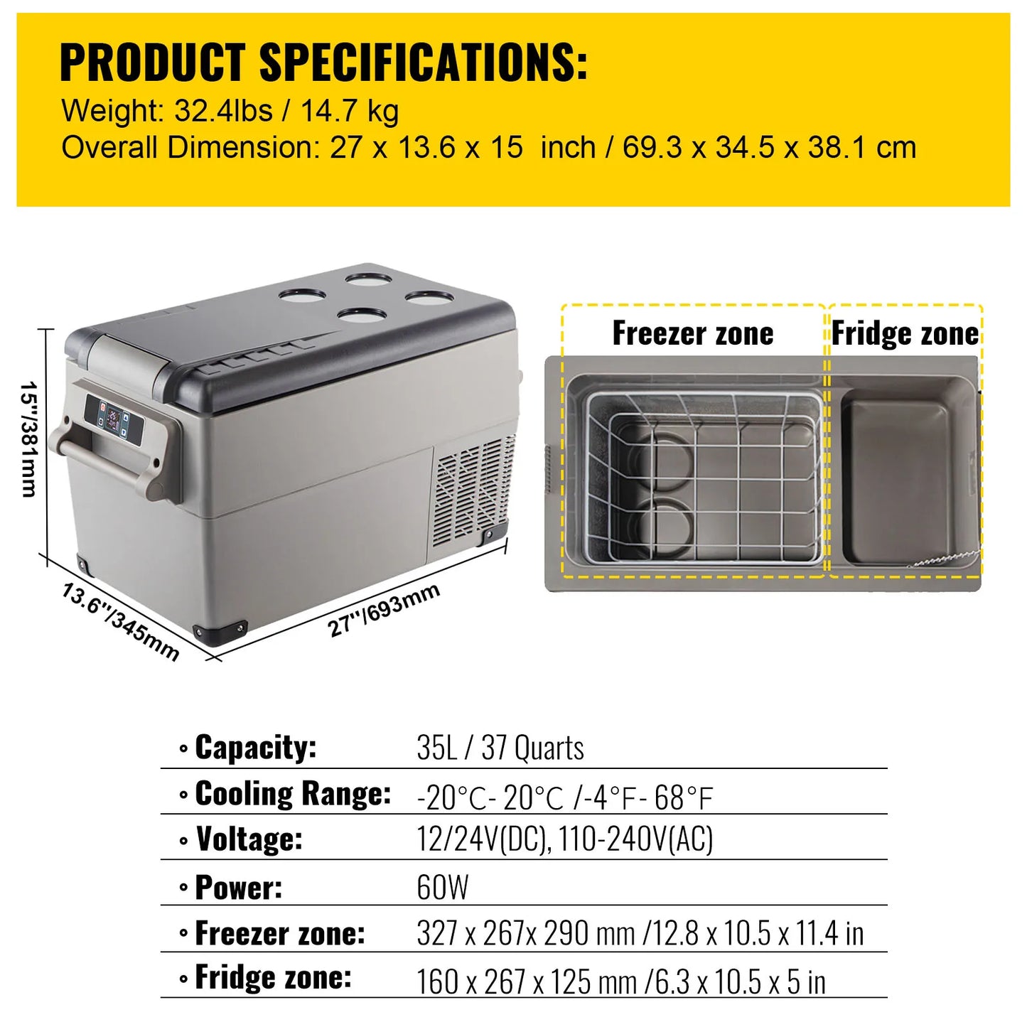VEVOR Car Refrigerator Portable Compressor Cooler For Camping