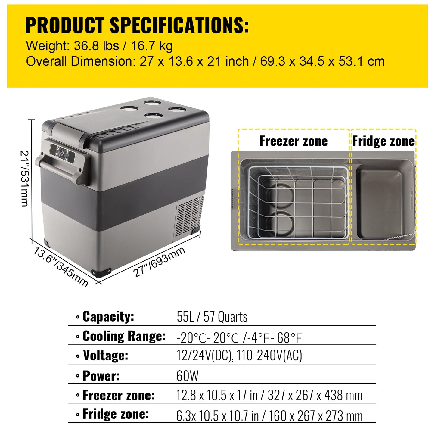 VEVOR Car Refrigerator Portable Compressor Cooler For Camping