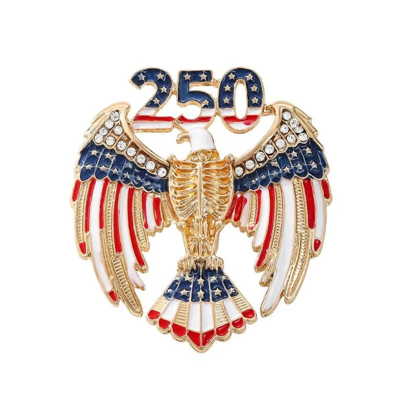 US 250th Anniversary Commemorative Brooch for Men Women,American Patriotic Independence Day Rhinestone-Encrusted Zinc Alloy Pin.