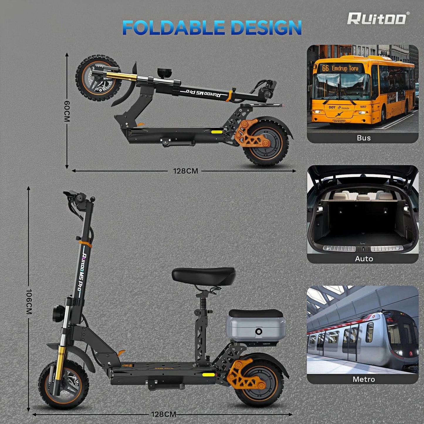 Electric Scooter w/ Seat & Storage, 1600W Motor, 48V 20.8Ah, 70-80km Range, Foldable, LED, Off-Road Tires