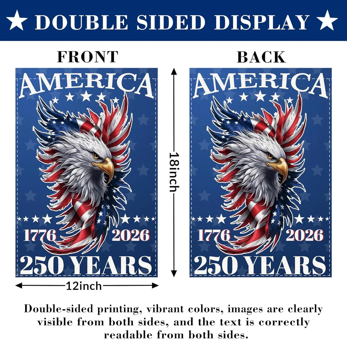 America 250 Years Anniversary Garden Flag, 250th Anniversary independence Day Garden Flags Double-Sided Waterproof Flag 12x1 YYQ