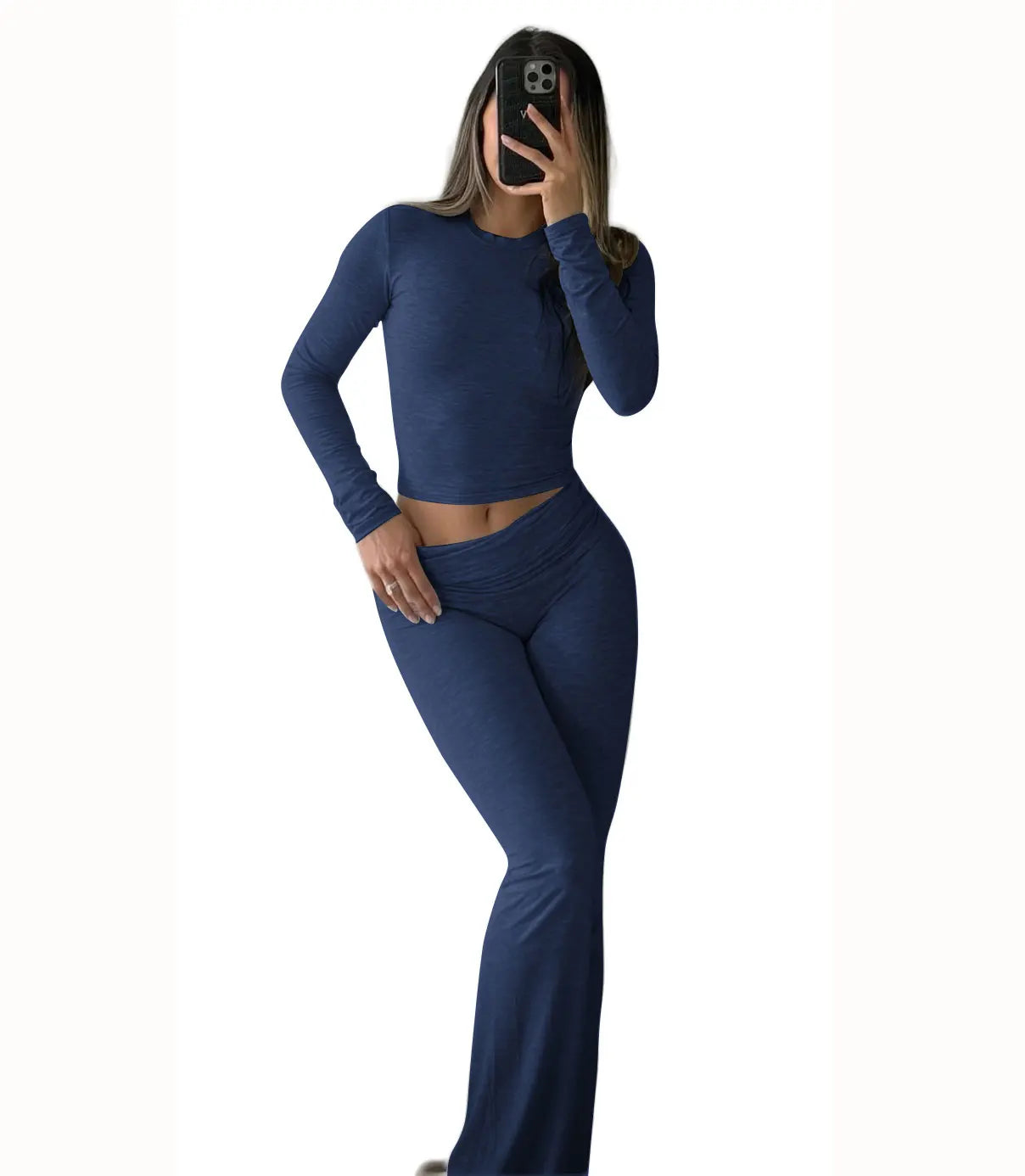 Women's Two-Piece Yoga Set With Long-Sleeve Wide-Leg Activewear