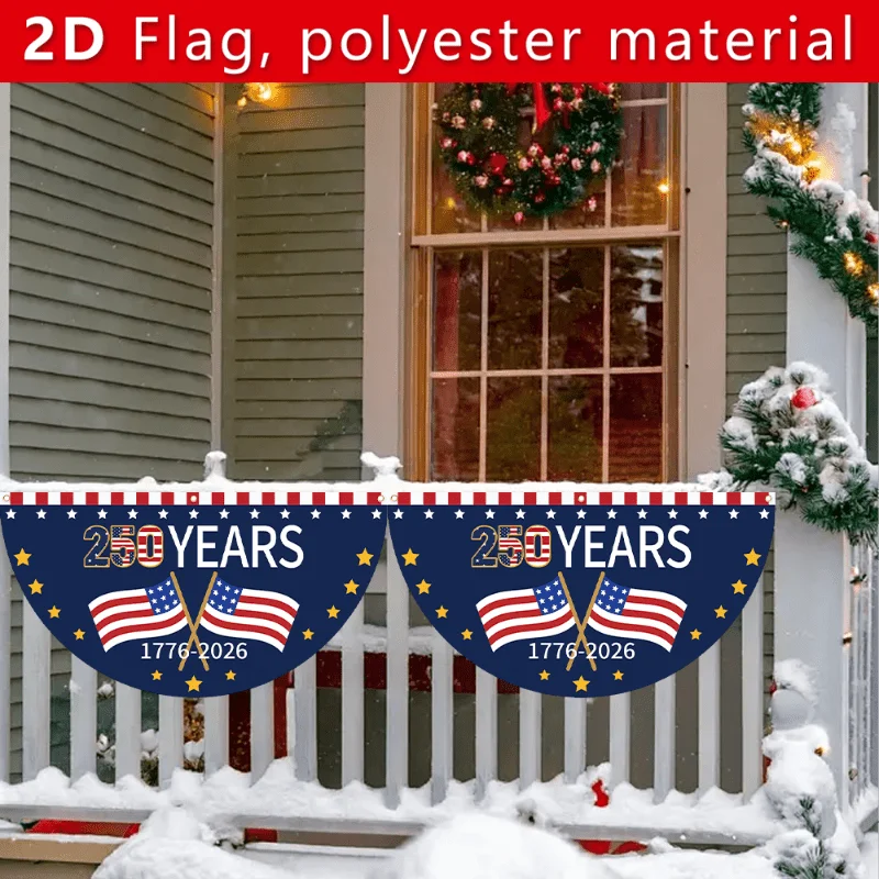 250th US founding anniversary, fan-shaped flag banner, flat design, patriotic background decor for anniversary party