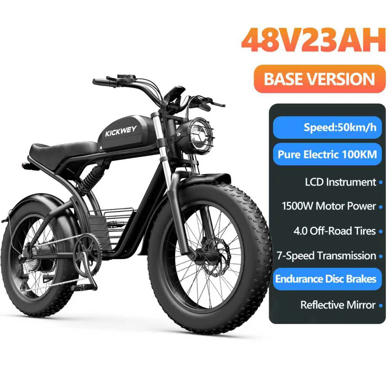 Kickwey K7 1500W 48V Ebike Mountain Fat Tire Electric Bicycle