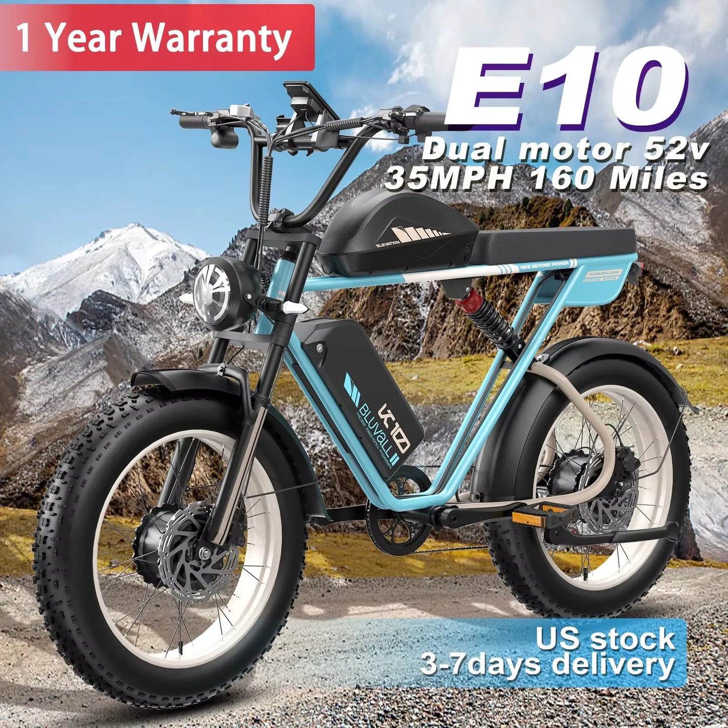 MOOBELO 2000W Dual-Motor Electric Fat Bike With Removable Battery 52V