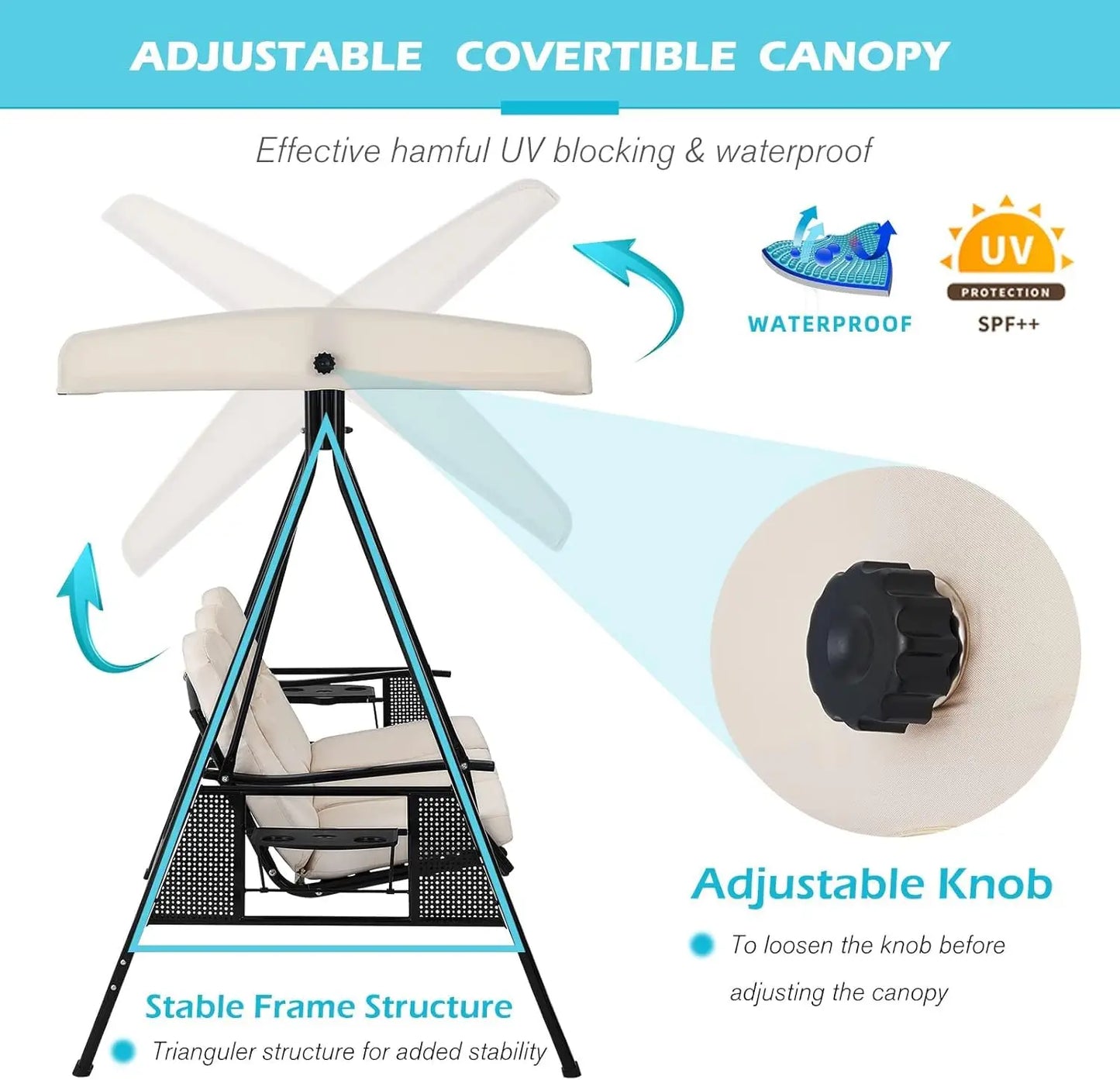 HUANZHUANG Outdoor Porch Swing With Adjustable Canopy