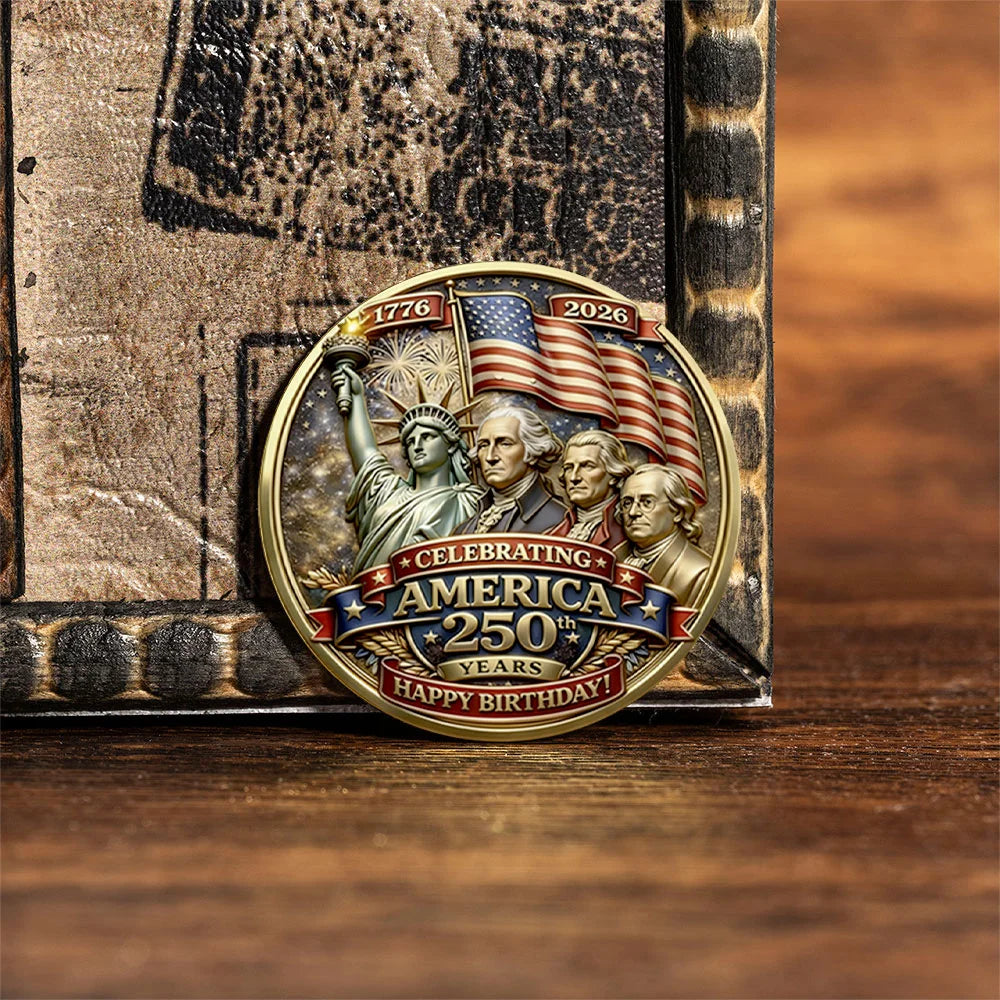 1776-2026 250th Years Happy Birthday Gold Plated Souvenir Coin in God We Trust Collection Coin