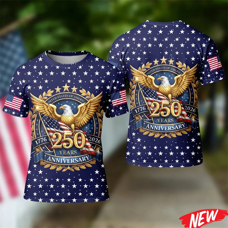 America 250th Anniversary T Shirt For Men America 250 Years Short Sleeves Fashion 2026 USA Independence Day Crew Neck Tee Shirts