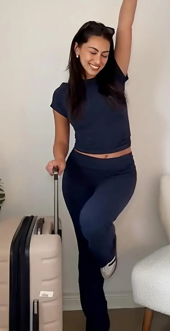 Women's Yoga Set Two-Piece Short Sleeve Top And Pants