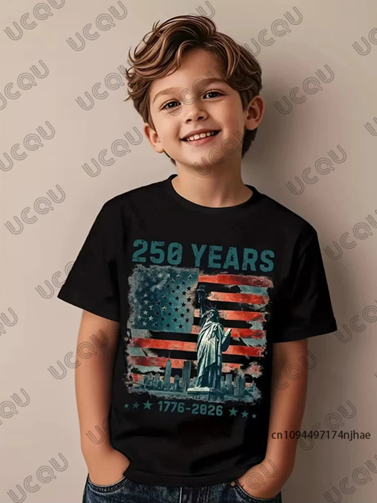 2026 New America 250th Birthday Eagle Flag 250 Years 1776-2026 Print Children's Cotton T-shirt Summer Casual Tees Kids/Adult Top