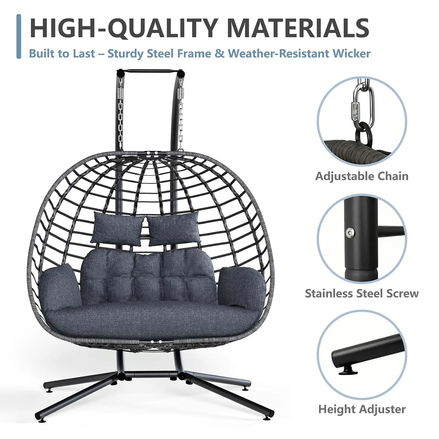 HUANZHUANG Double Egg Swing Chair With Stand Outdoor Patio