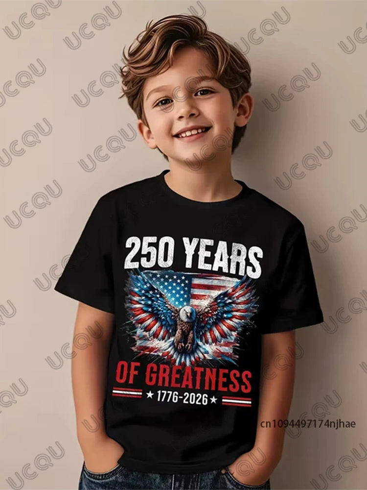2026 New America 250th Birthday Eagle Flag 250 Years 1776-2026 Print Children's Cotton T-shirt Summer Casual Tees Kids/Adult Top