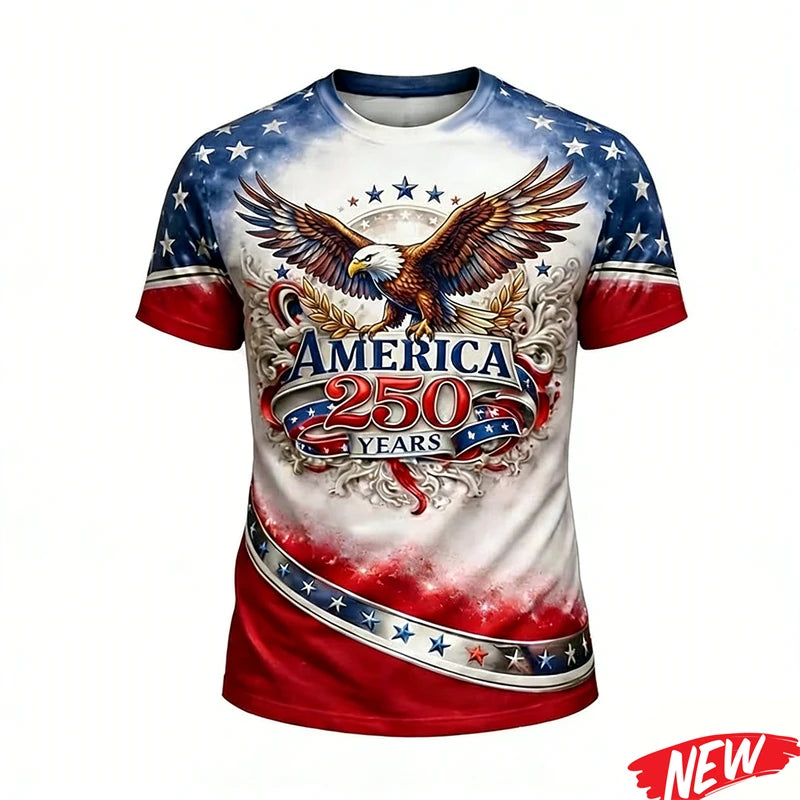 America's 250th Anniversary Men's T Shirt America 250 Years Short Sleeves New 2026 USA Independence Day Round Neck Tee Shirt