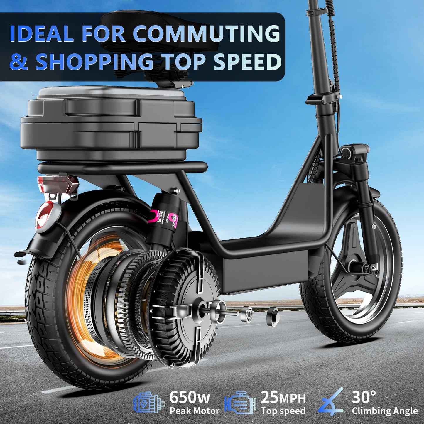 Foldable Electric Scooter 650W Motor 36V13AH Battery Safety LED Lights Storage Box LED Display Multi-Damping Features