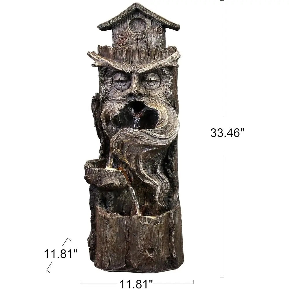 Outdoor Cascading Waterfall Tree Trunk Fountain With LED Lights 3 Tiers