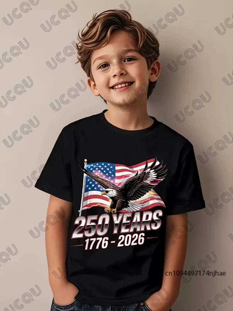 2026 New America 250th Birthday Eagle Flag 250 Years 1776-2026 Print Children's Cotton T-shirt Summer Casual Tees Kids/Adult Top
