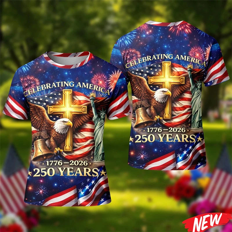 America 250th Anniversary T Shirt For Men America 250 Years Short Sleeves Fashion 2026 USA Independence Day Crew Neck Tee Shirts