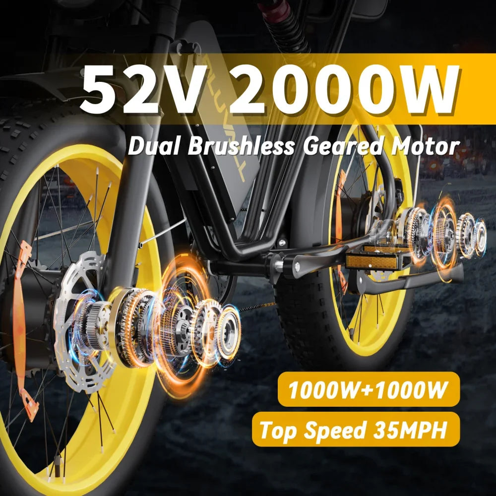MOOBELO 2000W Dual-Motor Electric Fat Bike With Removable Battery 52V