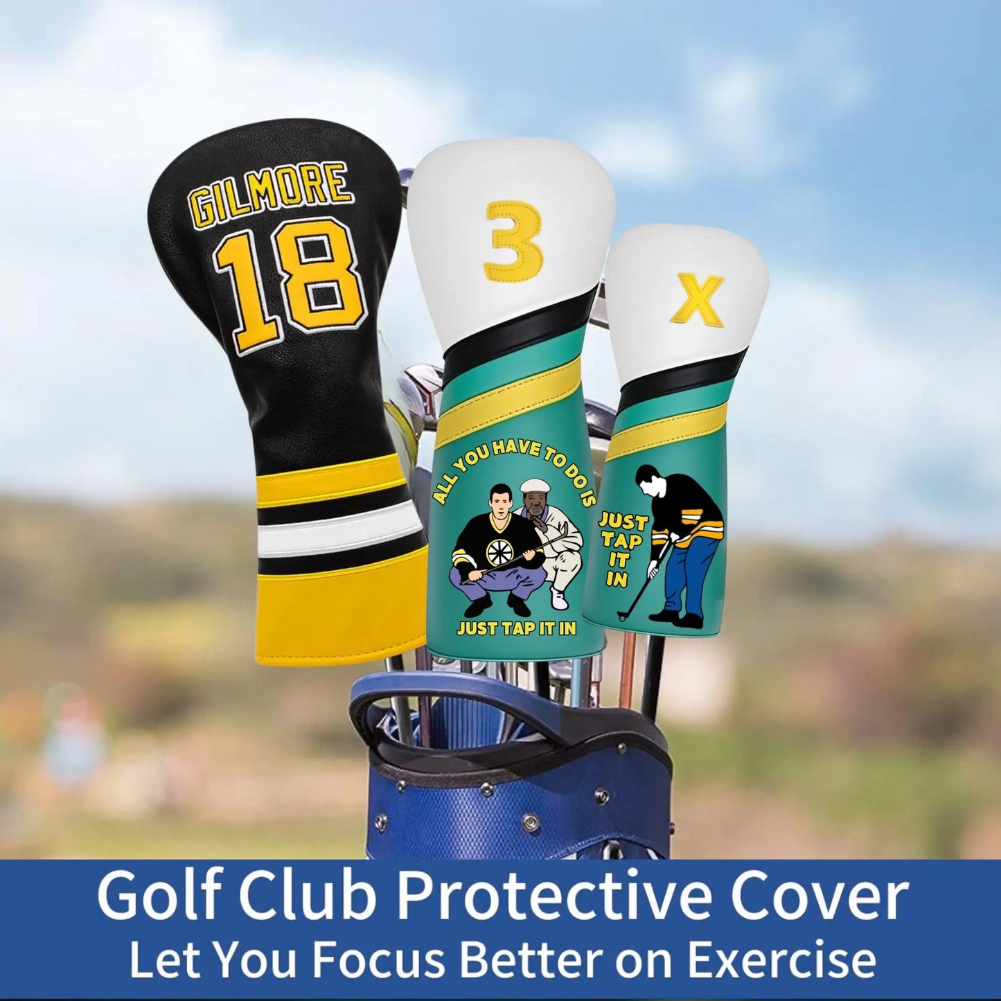Happy Gilmore Golf Club Headcover for Drivers, Fairway Woods, Hybrid/Rescue, Premium pu Leather Golf Headcovers Set