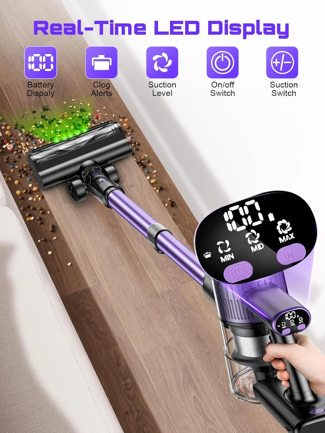 SUXIANGVACC Cordless Vacuum Cleaner 55KPa 500W 45min Run Time