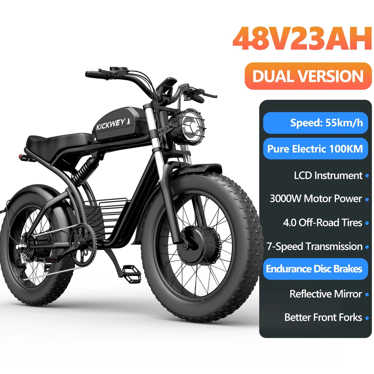 Kickwey K7 1500W 48V Ebike Mountain Fat Tire Electric Bicycle