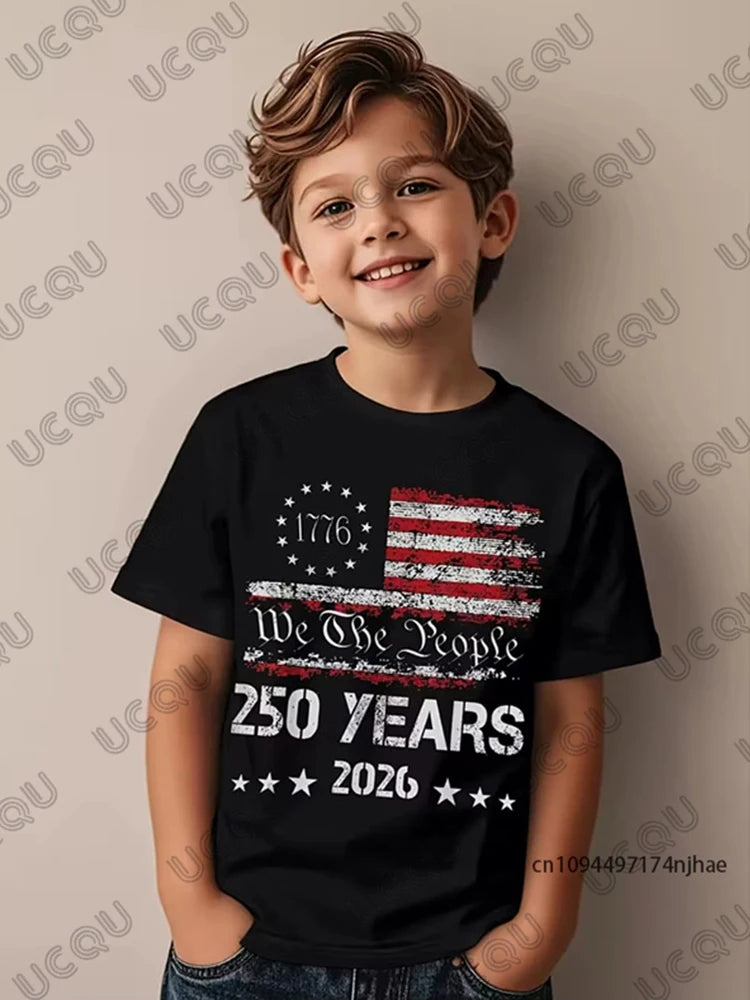 2026 New America 250th Birthday Eagle Flag 250 Years 1776-2026 Print Children's Cotton T-shirt Summer Casual Tees Kids/Adult Top