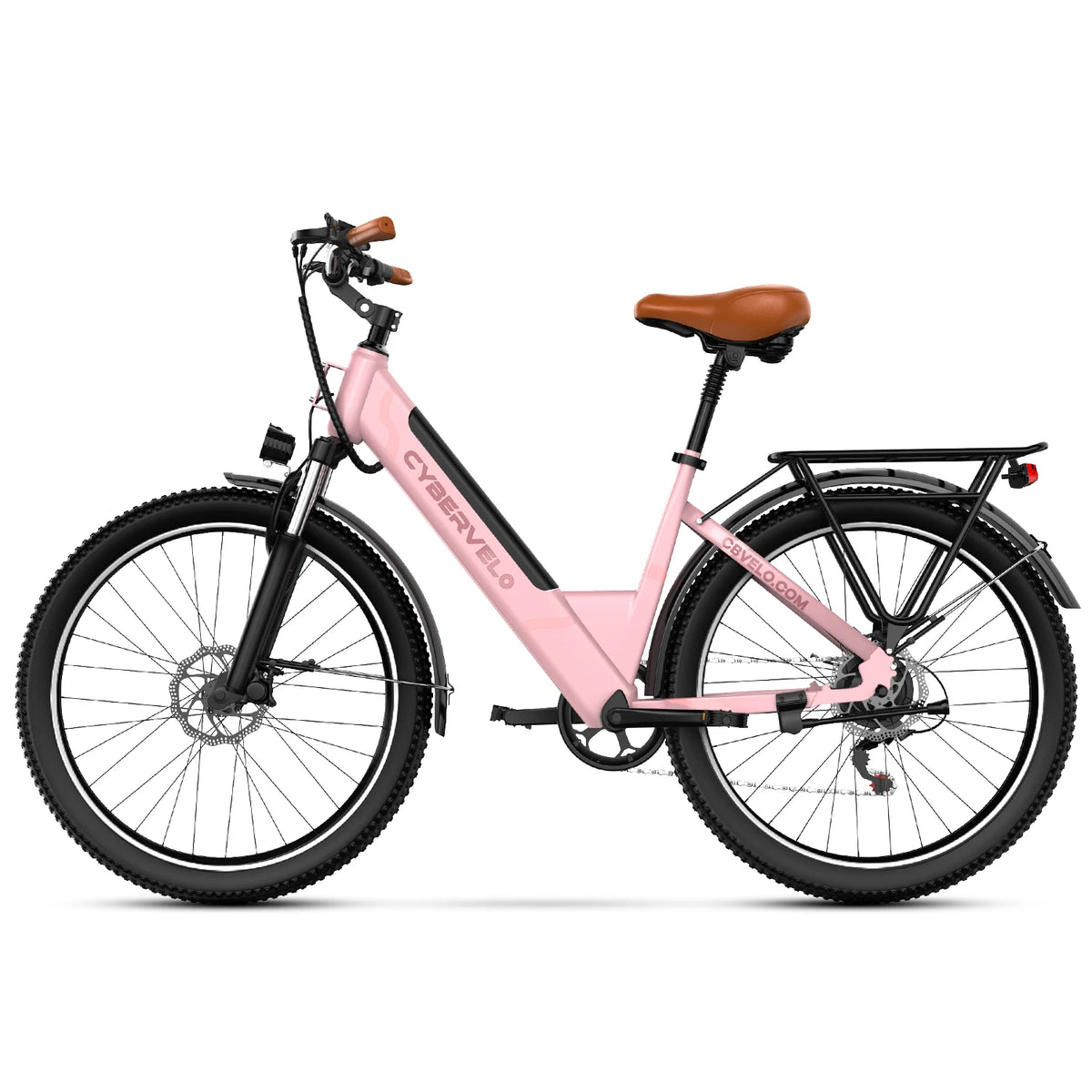 Cybervelo 1000W Peak Electric Bike for Adults 26" 7-Speed Removable Battery Ebike Up to 80 Miles Range Commuter Electric Bicycle for Beach Snow Men Women EK2