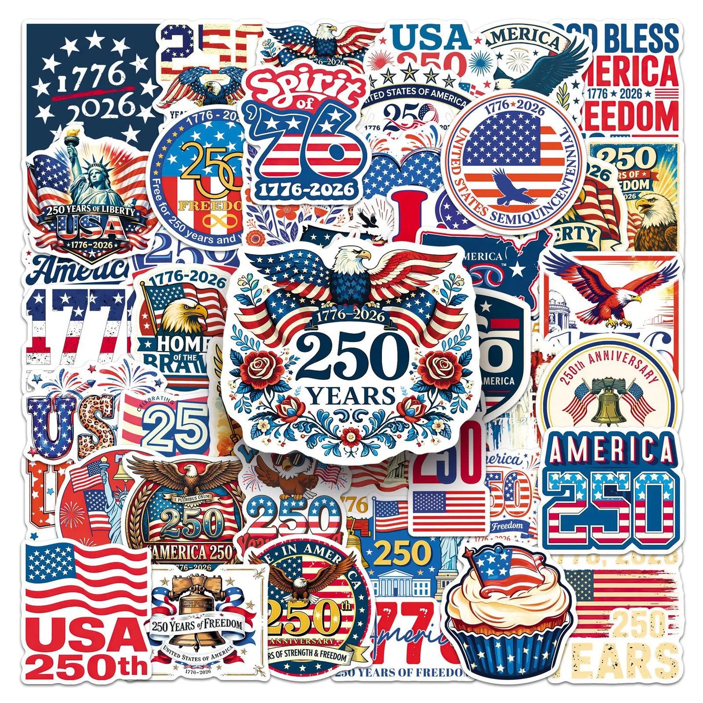 10/30/50 250th Anniversary of The Founding of The United States Stickers Independence Day DIY Guitar Luggage Waterproof Stickers