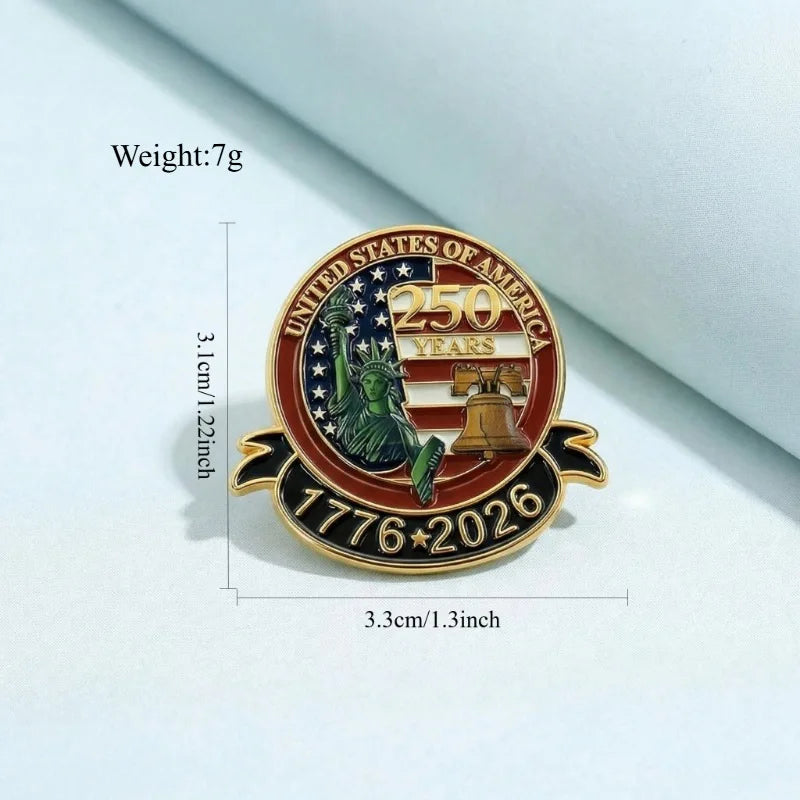 1776-2026 USA 250th Anniversary Badge Brooch Pin America Flag Commemorative Enamel Badge Decoration Craft Gift