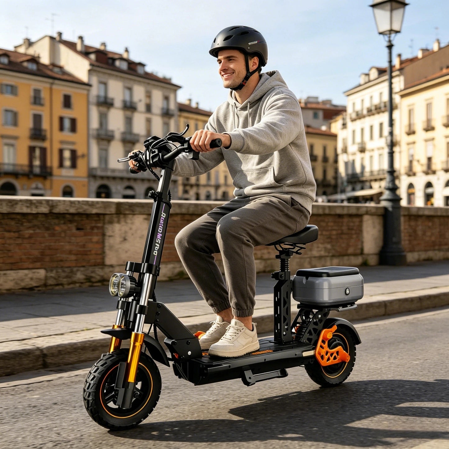 Electric Scooter w/ Seat & Storage, 1600W Motor, 48V 20.8Ah, 70-80km Range, Foldable, LED, Off-Road Tires
