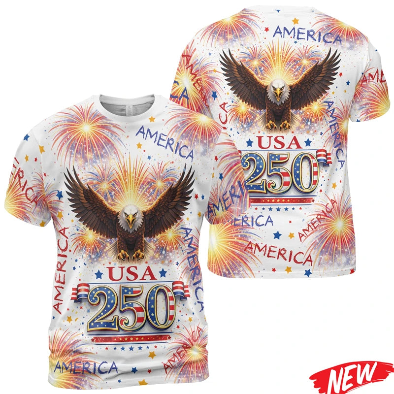 America 250th Anniversary T Shirt For Men America 250 Years Short Sleeves Fashion 2026 USA Independence Day Crew Neck Tee Shirts