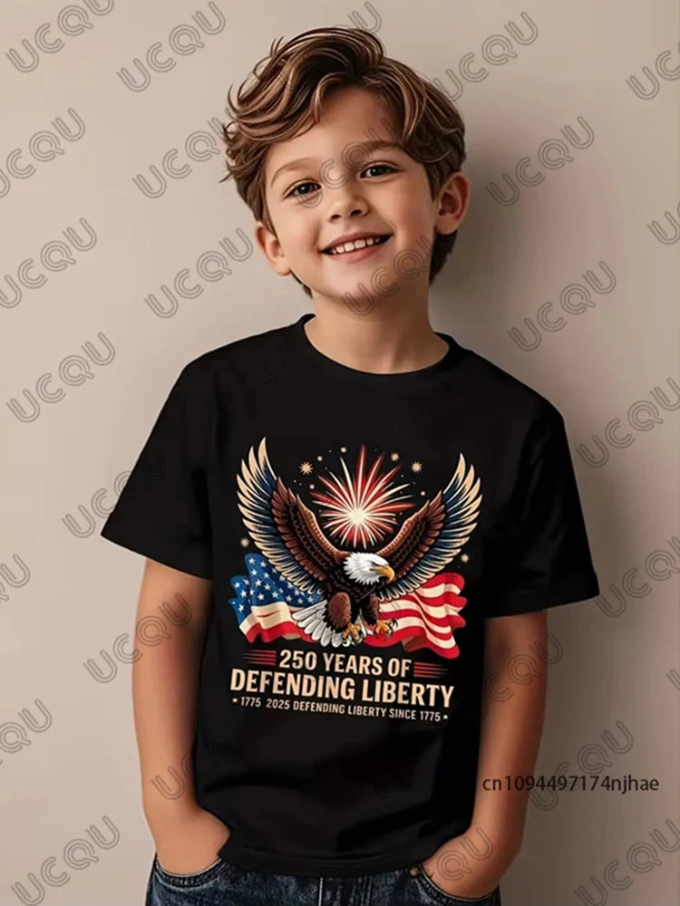 2026 New America 250th Birthday Eagle Flag 250 Years 1776-2026 Print Children's Cotton T-shirt Summer Casual Tees Kids/Adult Top