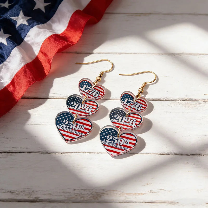 2026 America 250th Independence Day Acrylic Earrings Red Blue White Star Heart USA Dangle Earrings for Women 4th of July Gifts