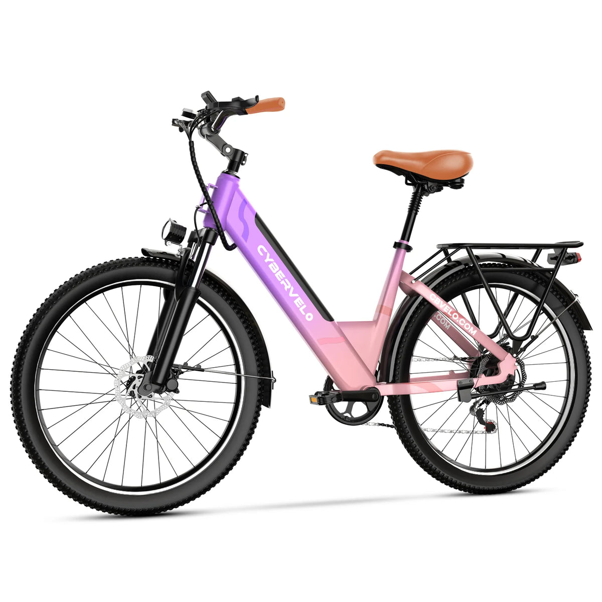 Cybervelo 1000W Peak Electric Bike for Adults 26" 7-Speed Removable Battery Ebike Up to 80 Miles Range Commuter Electric Bicycle for Beach Snow Men Women EK2