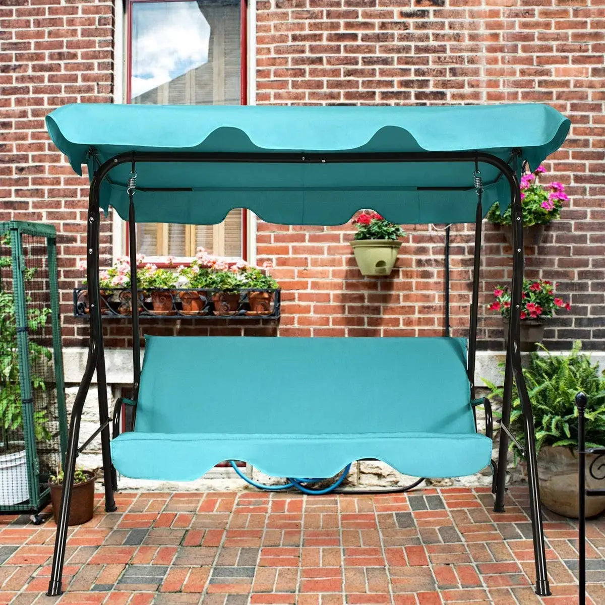 Three-Seat Patio Swing With Adjustable Canopy And Weather-Resistant Cushions