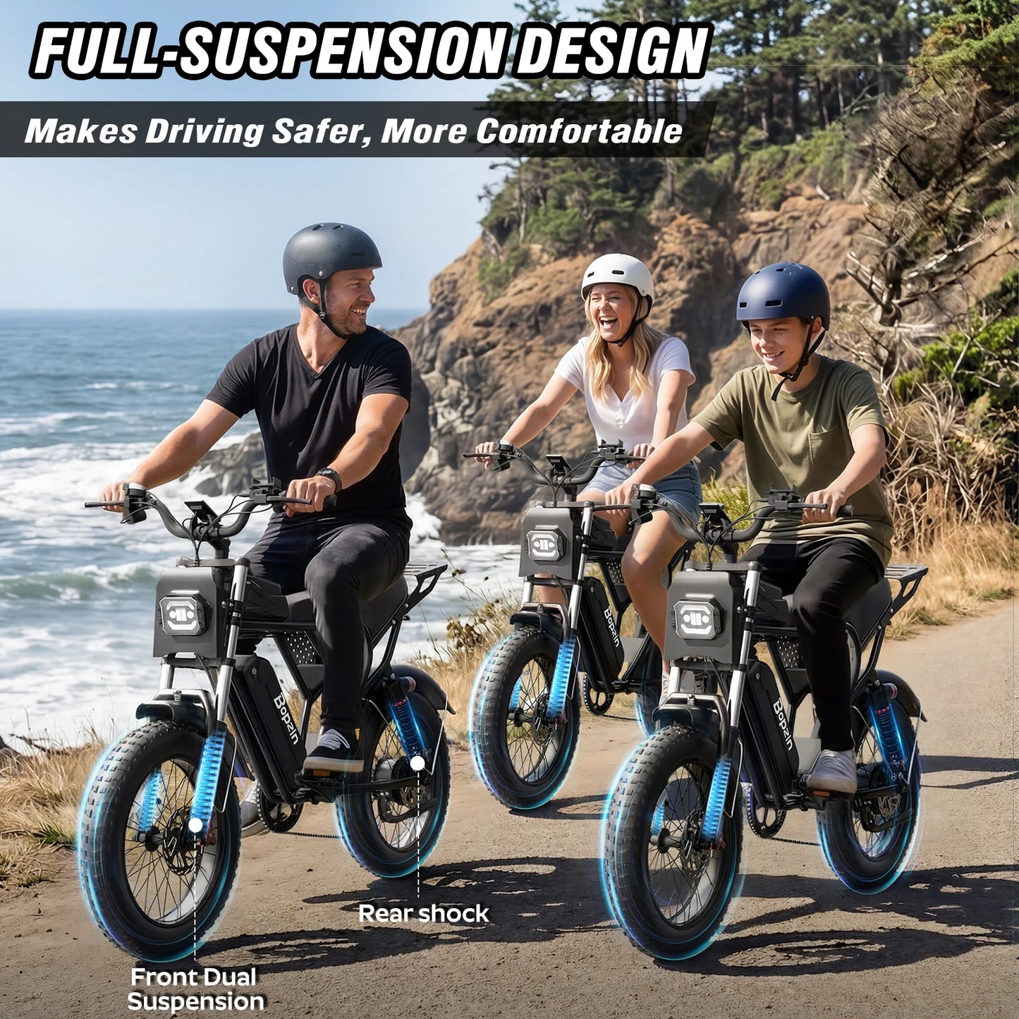 Bopzin C21 1500W 48V 20Ah Electric Bike for Adults 35 MPH 20" Fat Tire Ebike Dirt Motorcycle Full Suspension Off-Road E-Bike