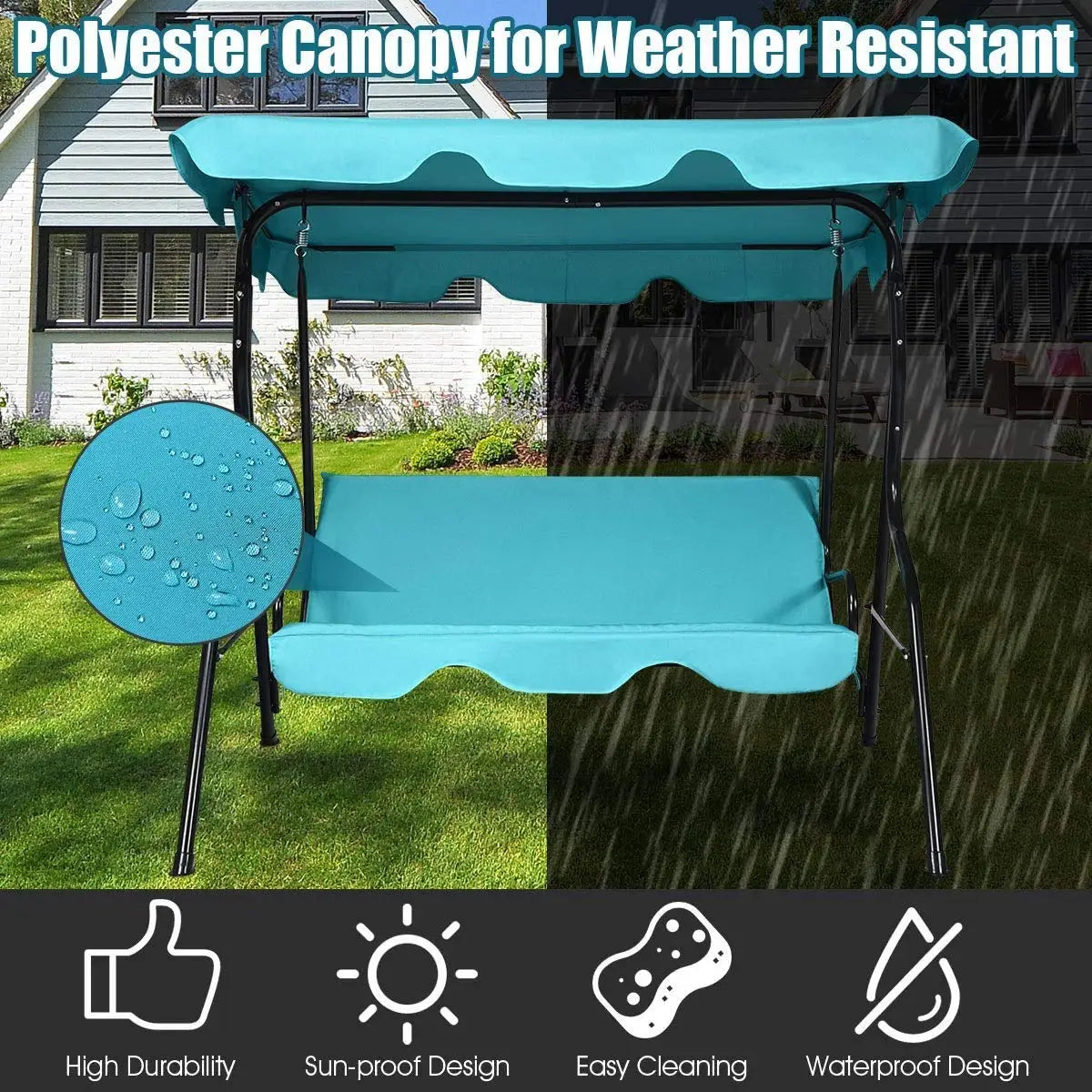 Three-Seat Patio Swing With Adjustable Canopy And Weather-Resistant Cushions